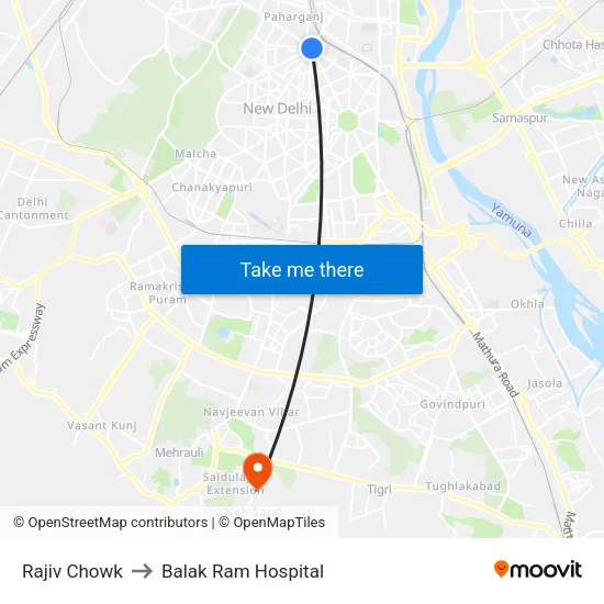 Rajiv Chowk to Balak Ram Hospital map