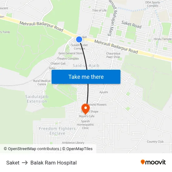 Saket to Balak Ram Hospital map