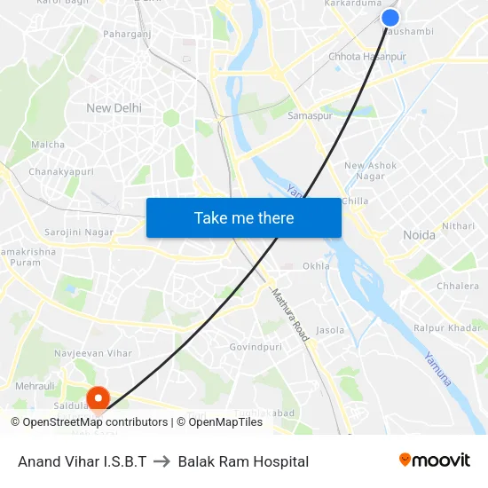 Anand Vihar I.S.B.T to Balak Ram Hospital map