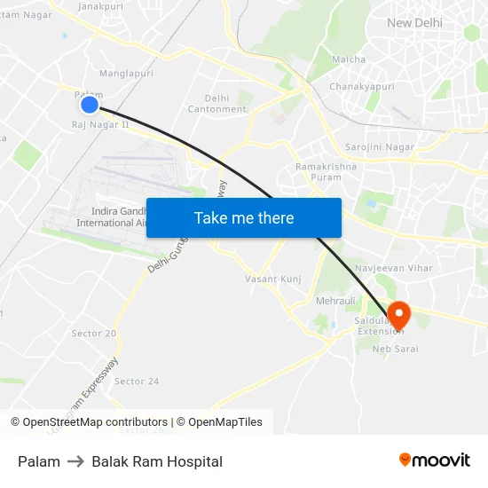 Palam to Balak Ram Hospital map