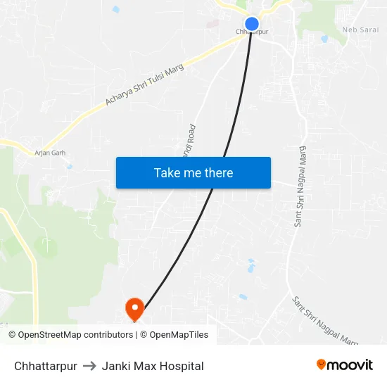 Chhattarpur to Janki Max Hospital map