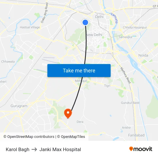 Karol Bagh to Janki Max Hospital map