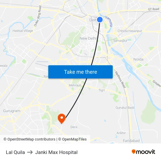 Lal Quila to Janki Max Hospital map