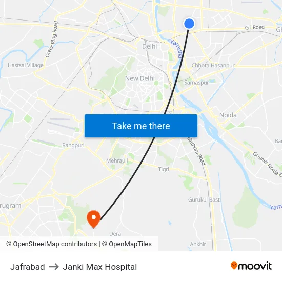Jafrabad to Janki Max Hospital map