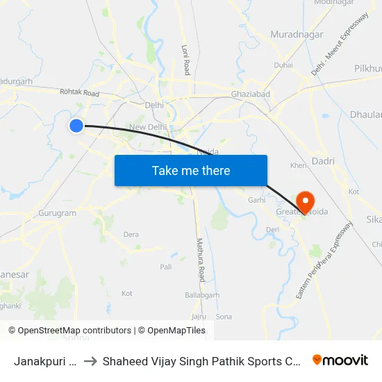 Janakpuri A 1 to Shaheed Vijay Singh Pathik Sports Complex map