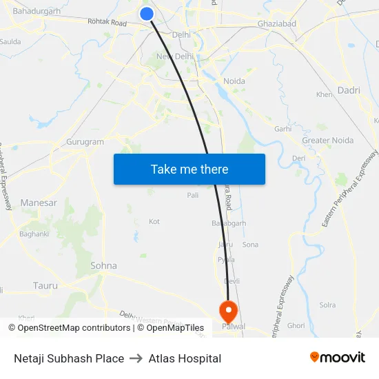 Netaji Subhash Place to Atlas Hospital map