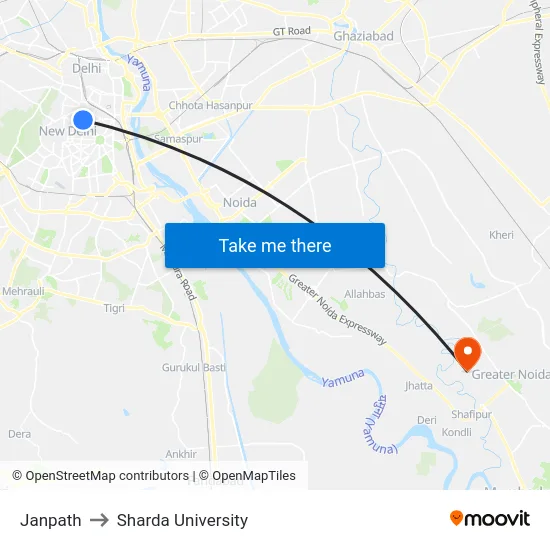 Janpath to Sharda University map