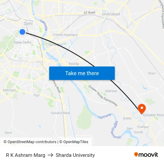 R K Ashram Marg to Sharda University map