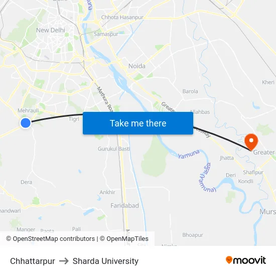 Chhattarpur to Sharda University map