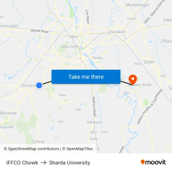 IFFCO Chowk to Sharda University map