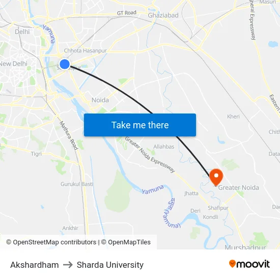 Akshardham to Sharda University map