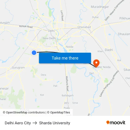 Delhi Aero City to Sharda University map