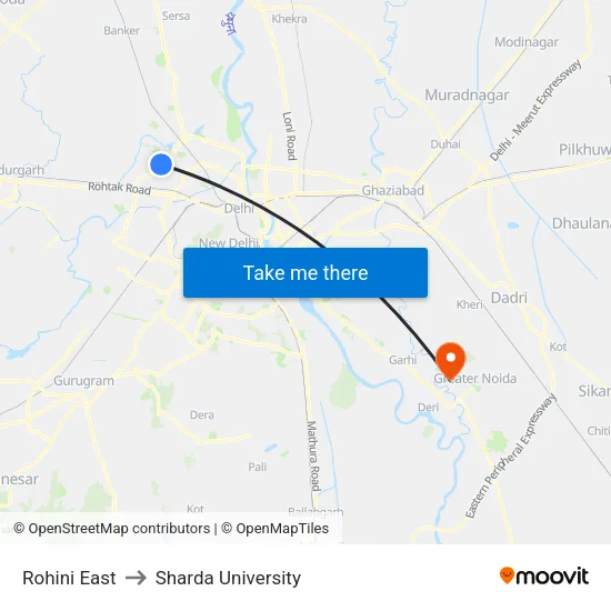 Rohini East to Sharda University map
