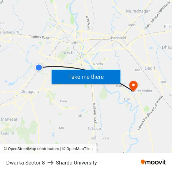 Dwarka Sector 8 to Sharda University map