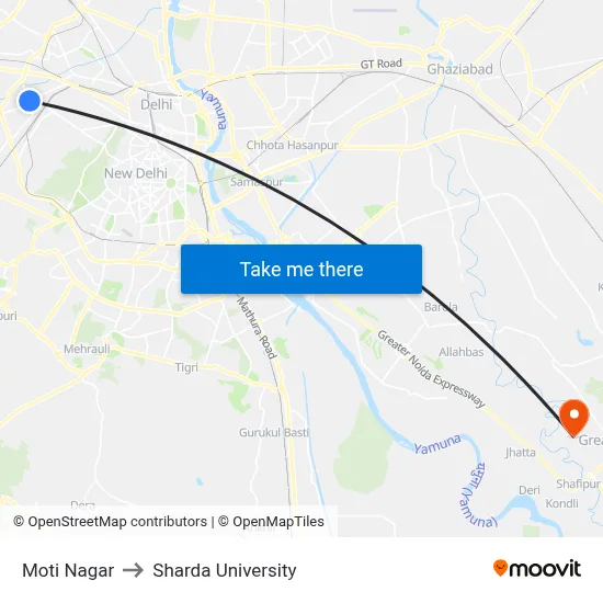 Moti Nagar to Sharda University map