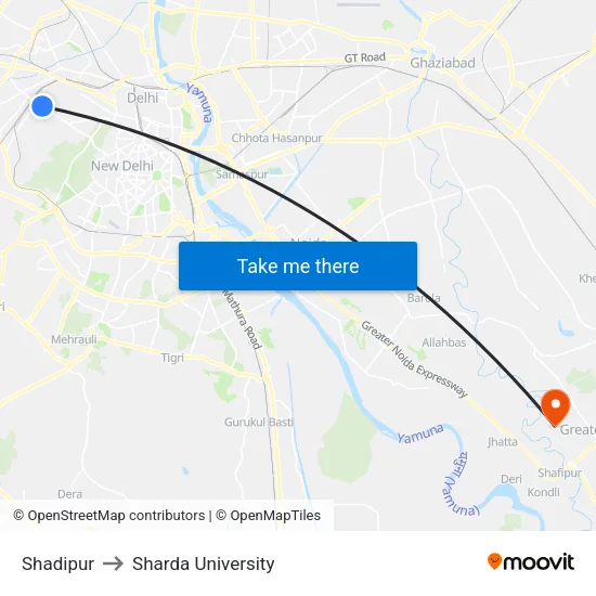 Shadipur to Sharda University map