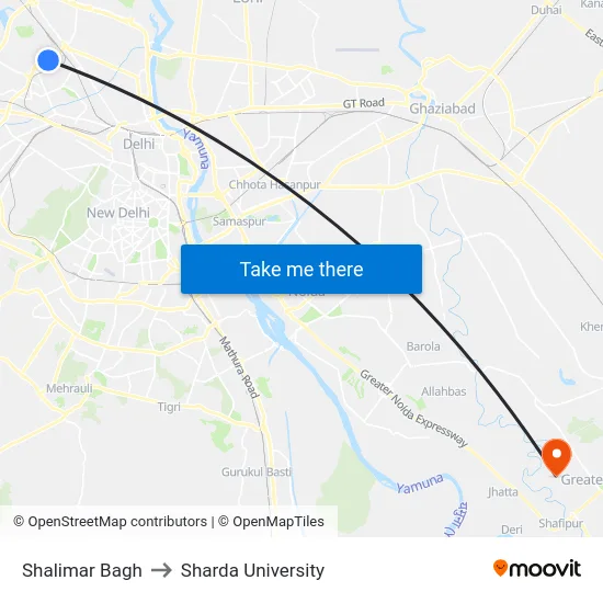Shalimar Bagh to Sharda University map