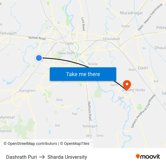 Dashrath Puri to Sharda University map