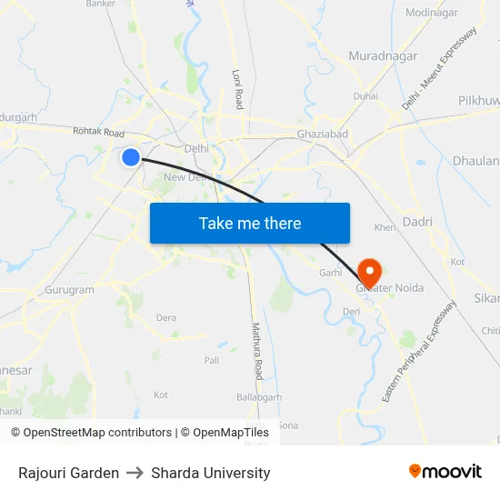 Rajouri Garden to Sharda University map
