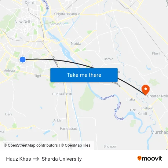 Hauz Khas to Sharda University map