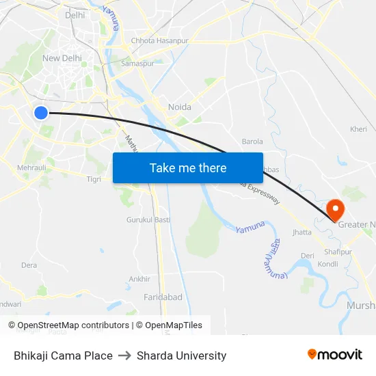 Bhikaji Cama Place to Sharda University map