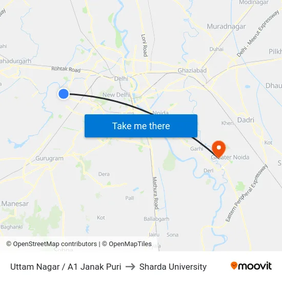 Uttam Nagar / A1 Janak Puri to Sharda University map