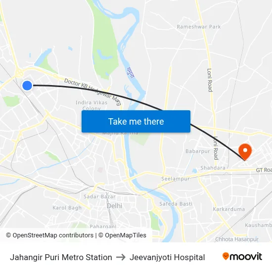 Jahangir Puri Metro Station to Jeevanjyoti Hospital map