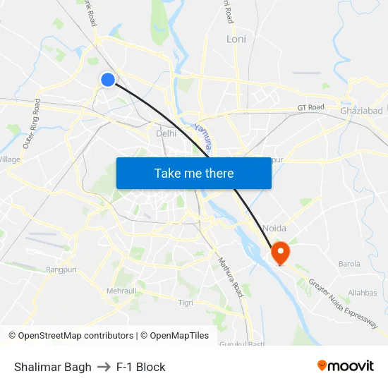 Shalimar Bagh to F-1 Block map