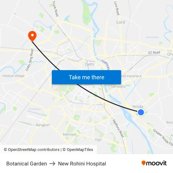 Botanical Garden to New Rohini Hospital map