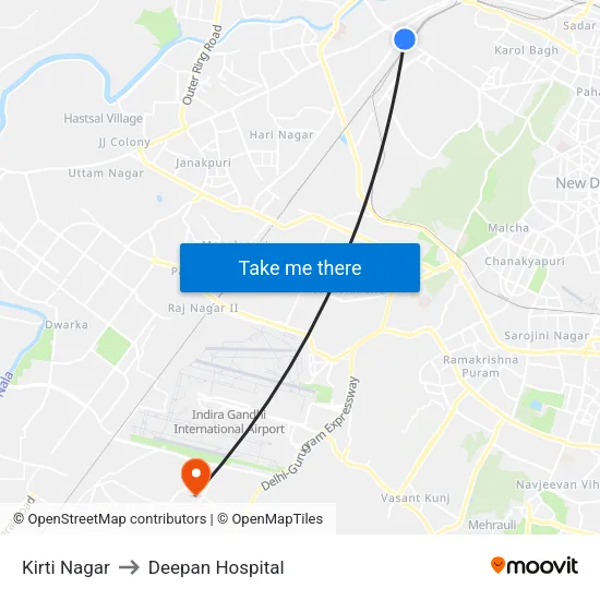Kirti Nagar to Deepan Hospital map