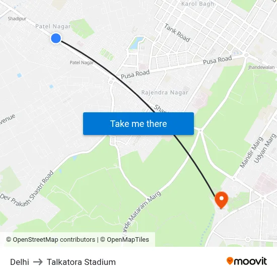 Delhi to Talkatora Stadium map