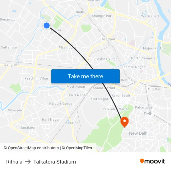 Rithala to Talkatora Stadium map