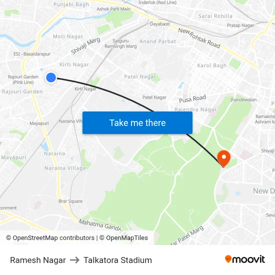Ramesh Nagar to Talkatora Stadium map