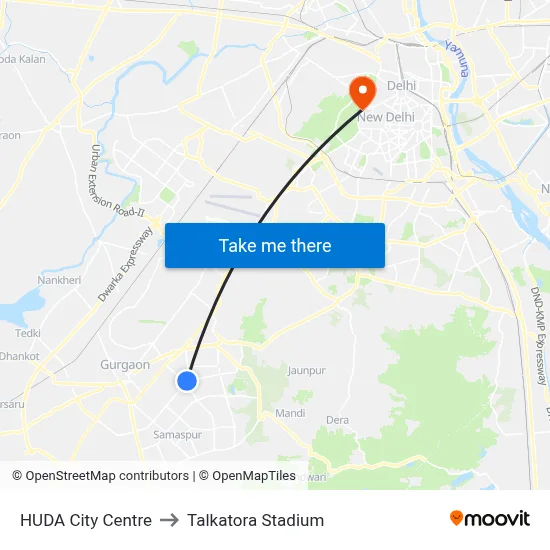 HUDA City Centre to Talkatora Stadium map