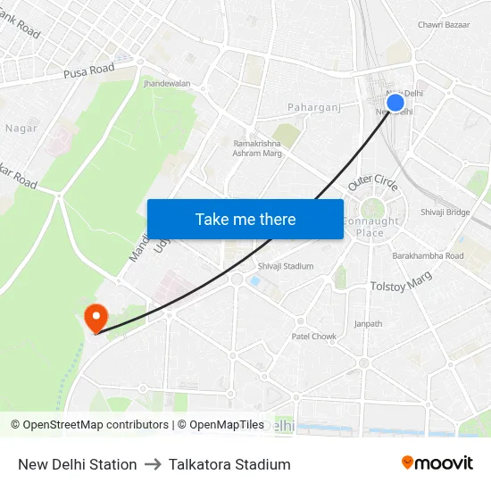 New Delhi Station to Talkatora Stadium map