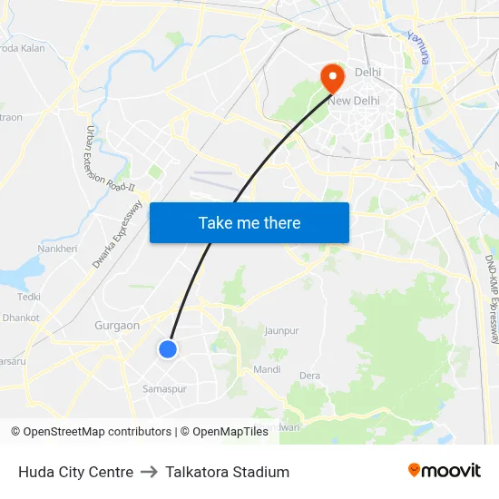हुड़ा सिटी सेंटर to तालकटोरा स्टेडियम map