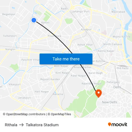 Rithala to Talkatora Stadium map