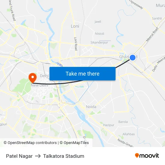 Patel Nagar to Talkatora Stadium map