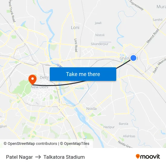 Patel Nagar to Talkatora Stadium map