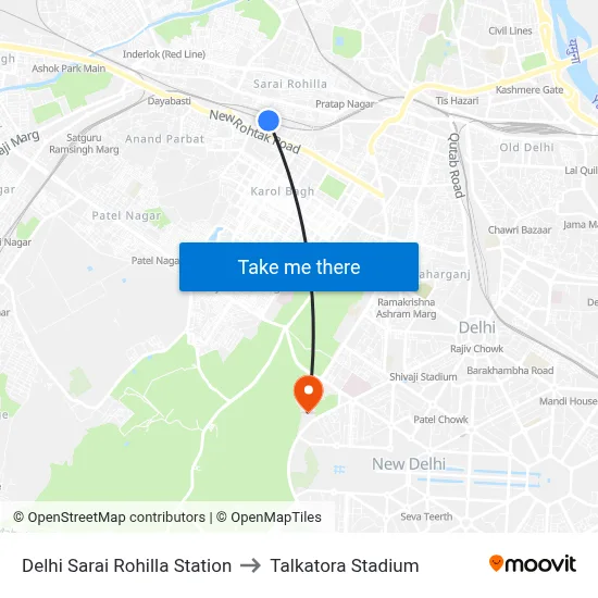 Delhi Sarai Rohilla Station to Talkatora Stadium map