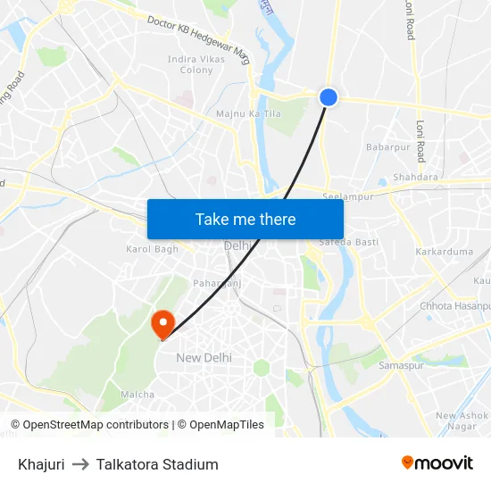 Khajuri to Talkatora Stadium map