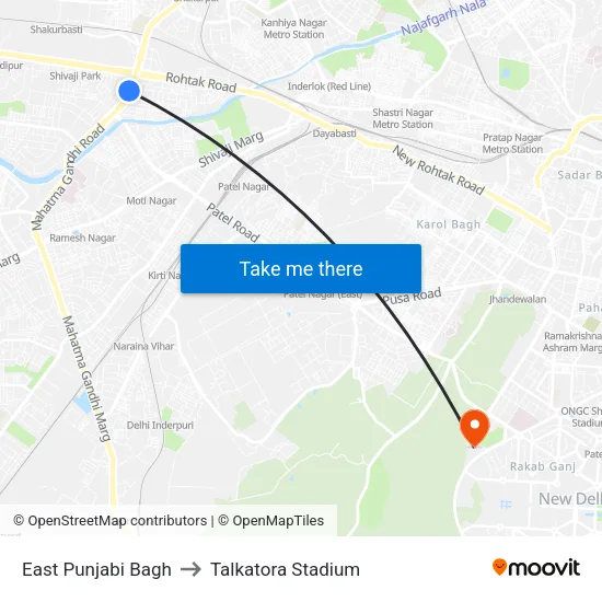 East Punjabi Bagh to Talkatora Stadium map