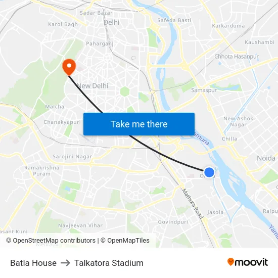 Batla House to Talkatora Stadium map