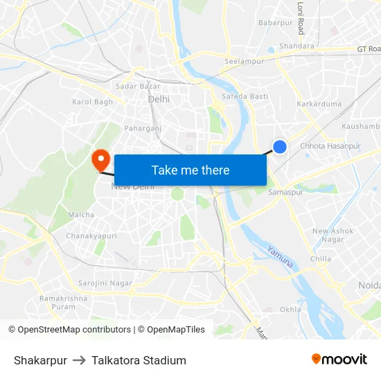 Shakarpur to Talkatora Stadium map