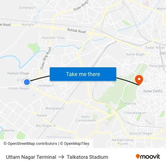 Uttam Nagar Terminal to Talkatora Stadium map