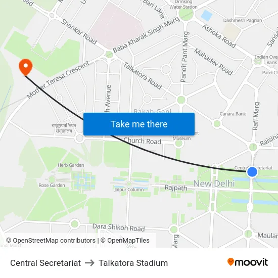 Central Secretariat to Talkatora Stadium map