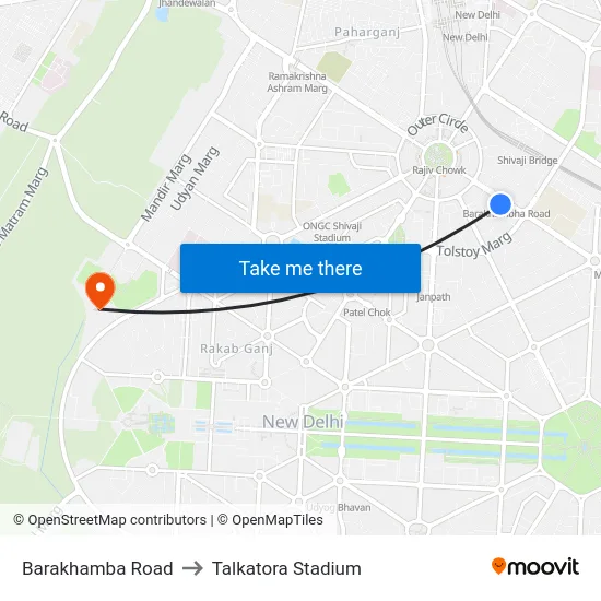 Barakhamba Road to Talkatora Stadium map