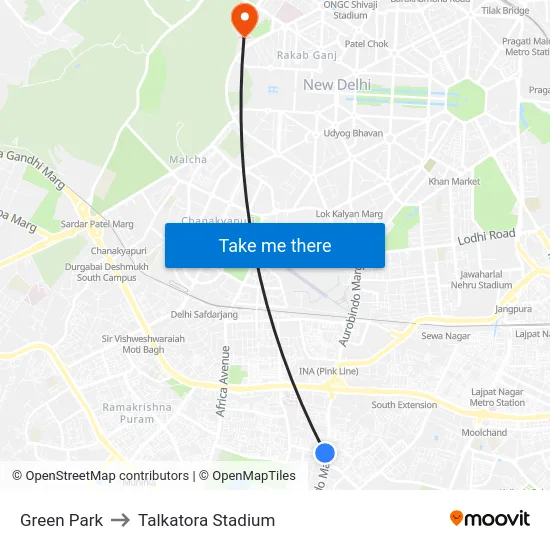Green Park to Talkatora Stadium map