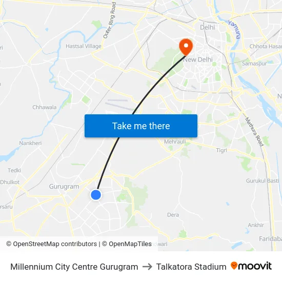 Millennium City Centre Gurugram to Talkatora Stadium map