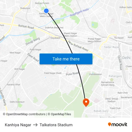 Kanhiya Nagar to Talkatora Stadium map